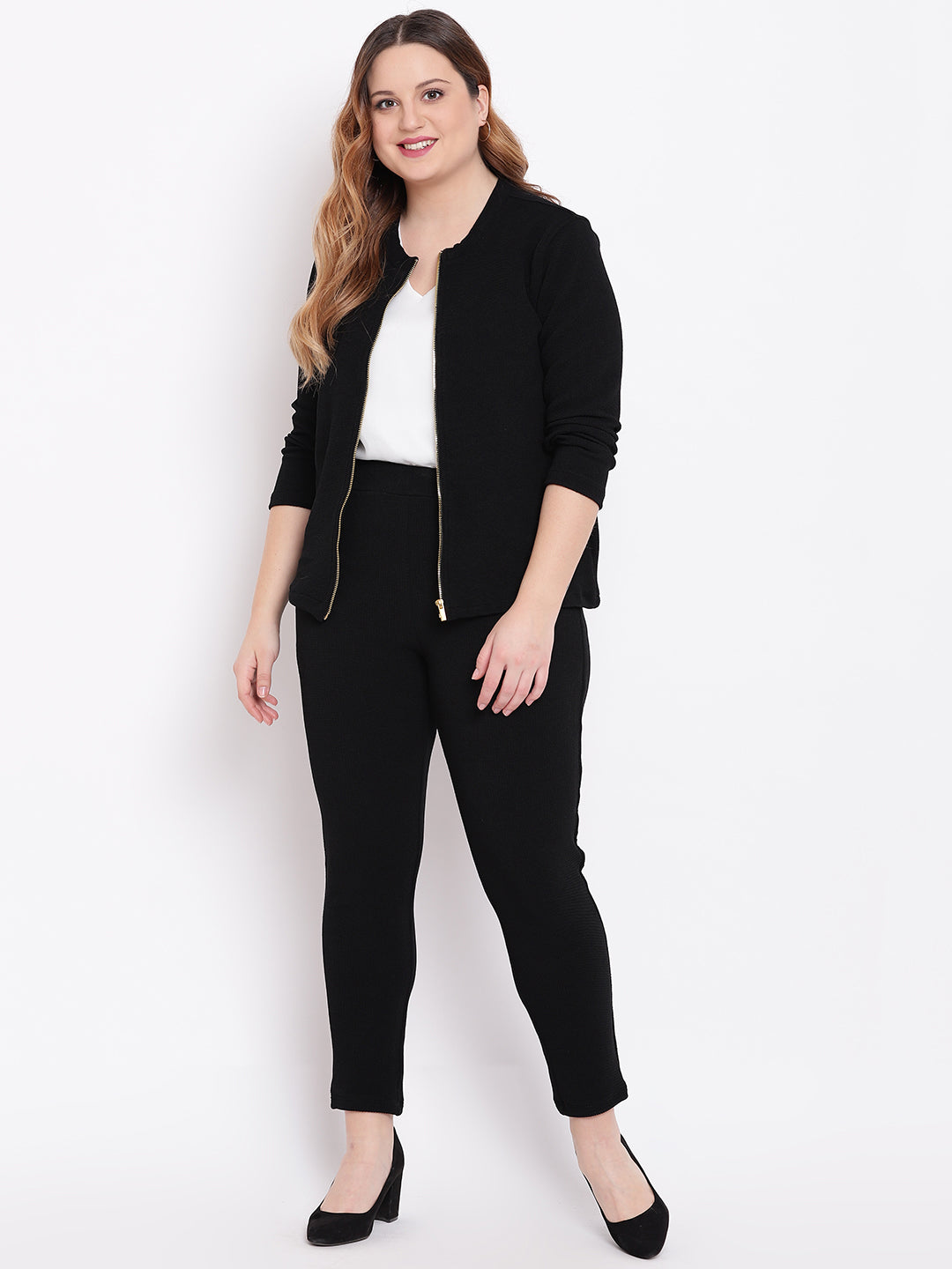 EMBOSSED BLACK JACKET WITH GOLD ZIP