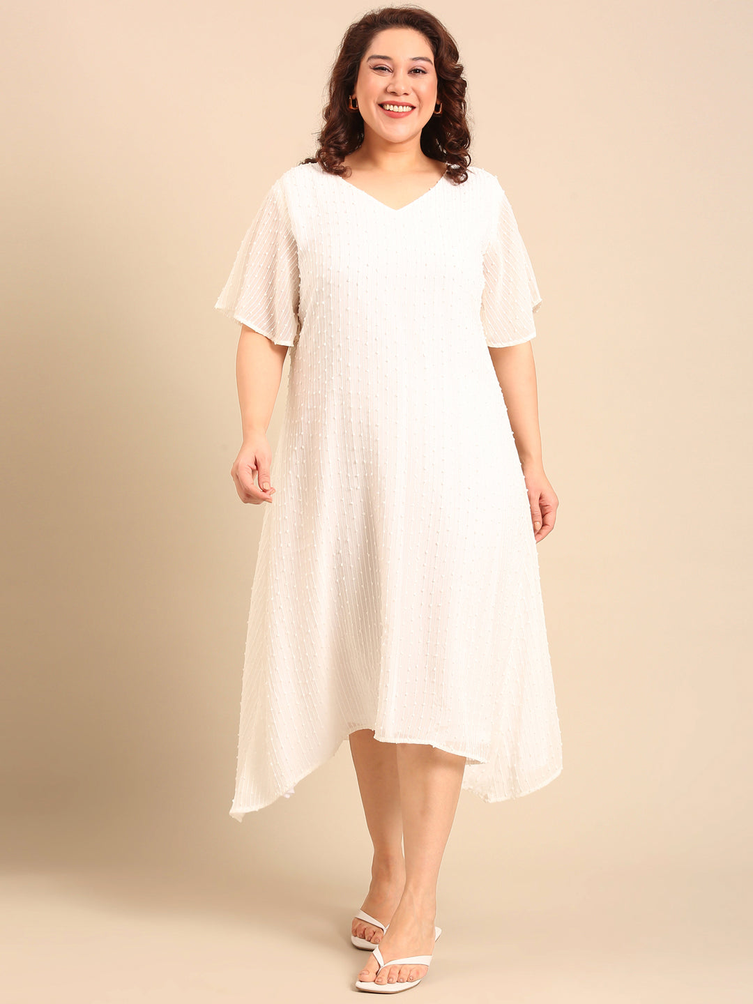 Plus-Size Embroidered White A-Line Dress| The Pink Moon Plus-Size Embroidered White A-Line Dress| The Pink Moon