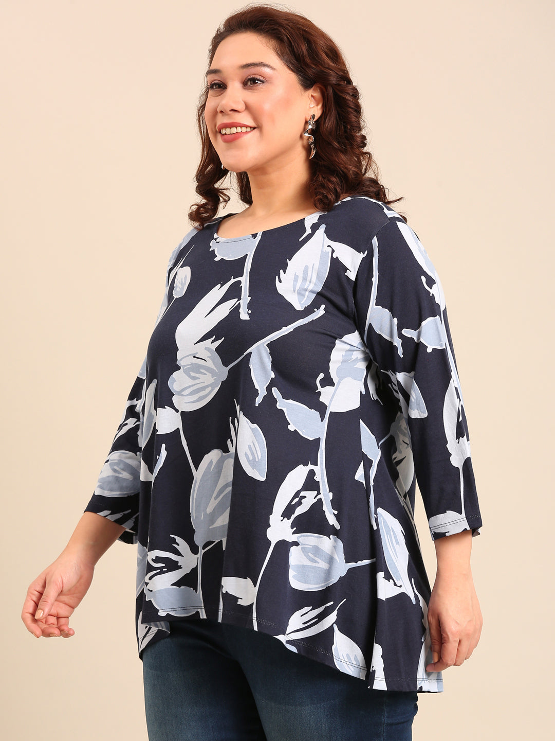 Floral Print High-Low Jersey T-Shirt