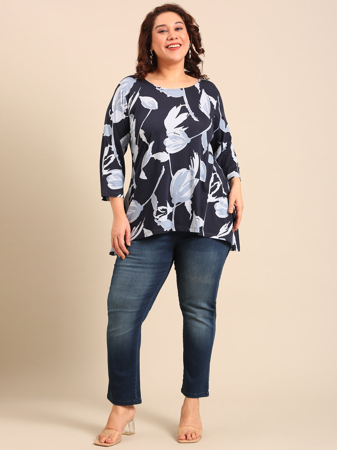 Floral Print High-Low Jersey T-Shirt