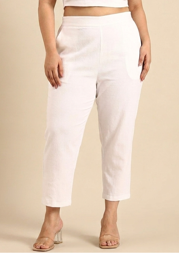 White Cotton Textured Pants