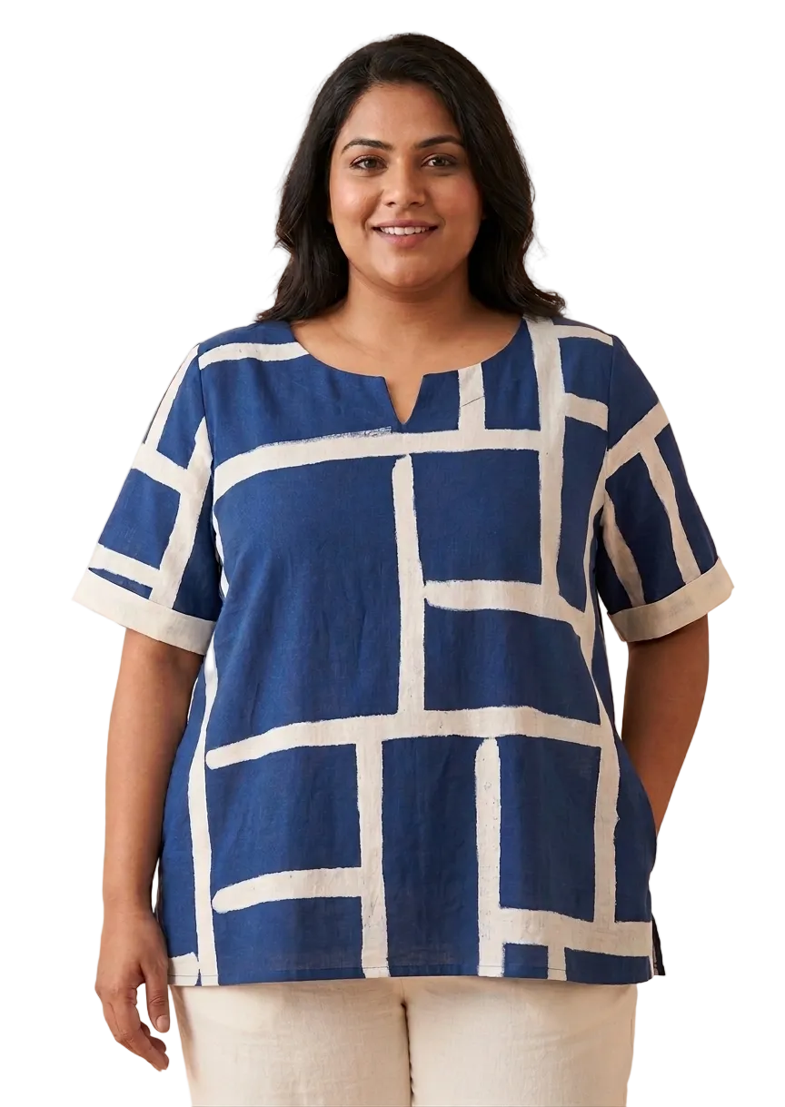Navy Printed Straight Top