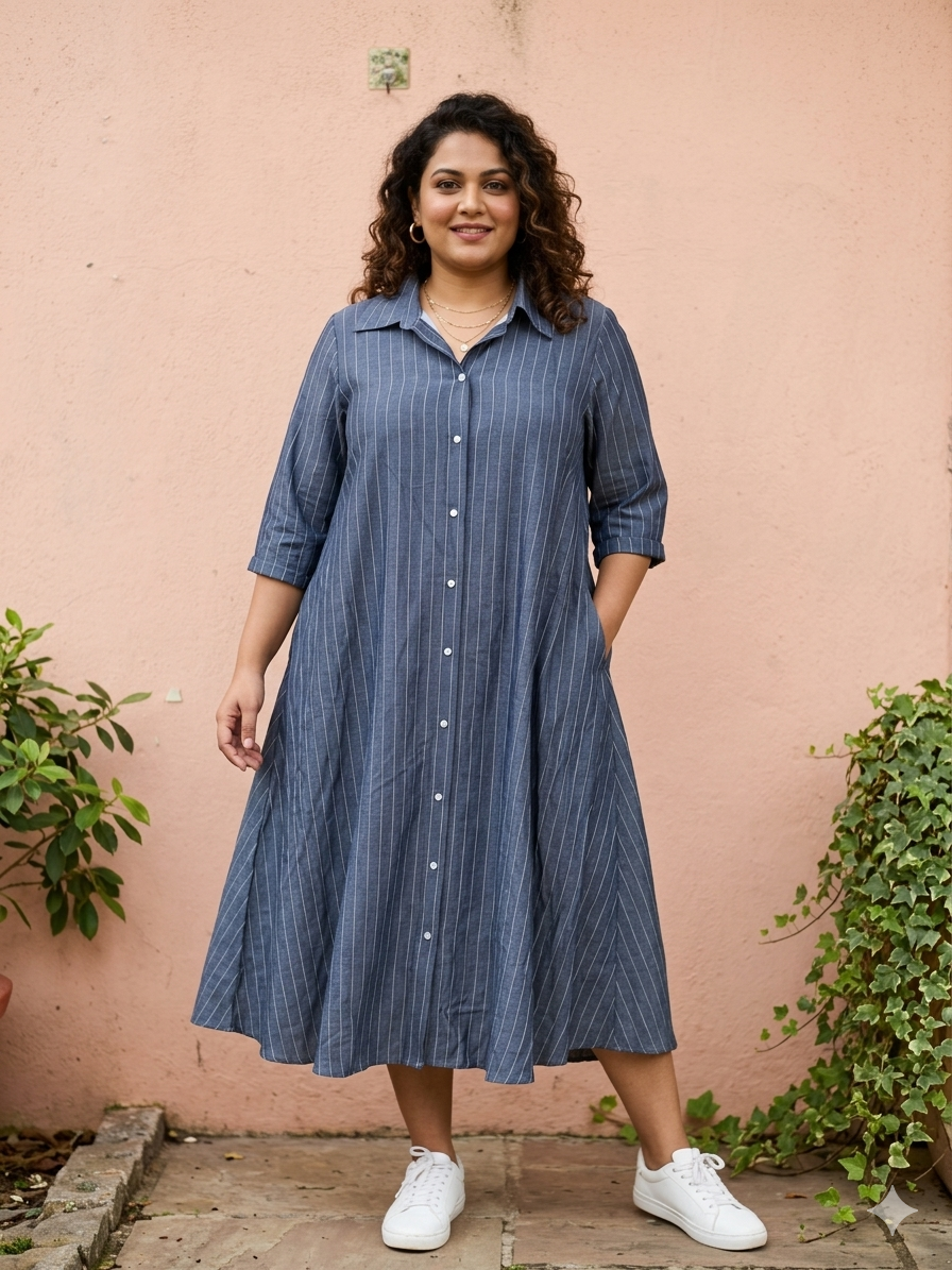 Blue Striped Shirt Dress