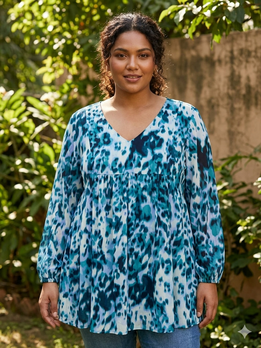 Multicolored Printed V-Neck Tunic