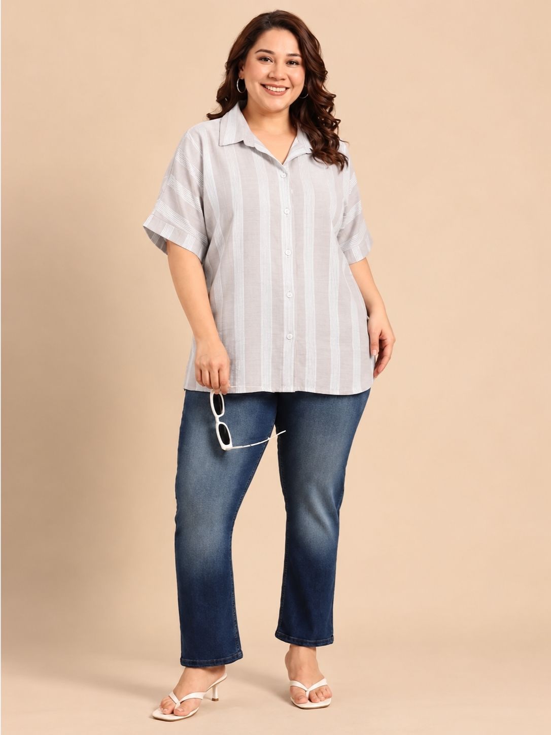 Grey-Silver Lurex Drop Shoulder Shirt