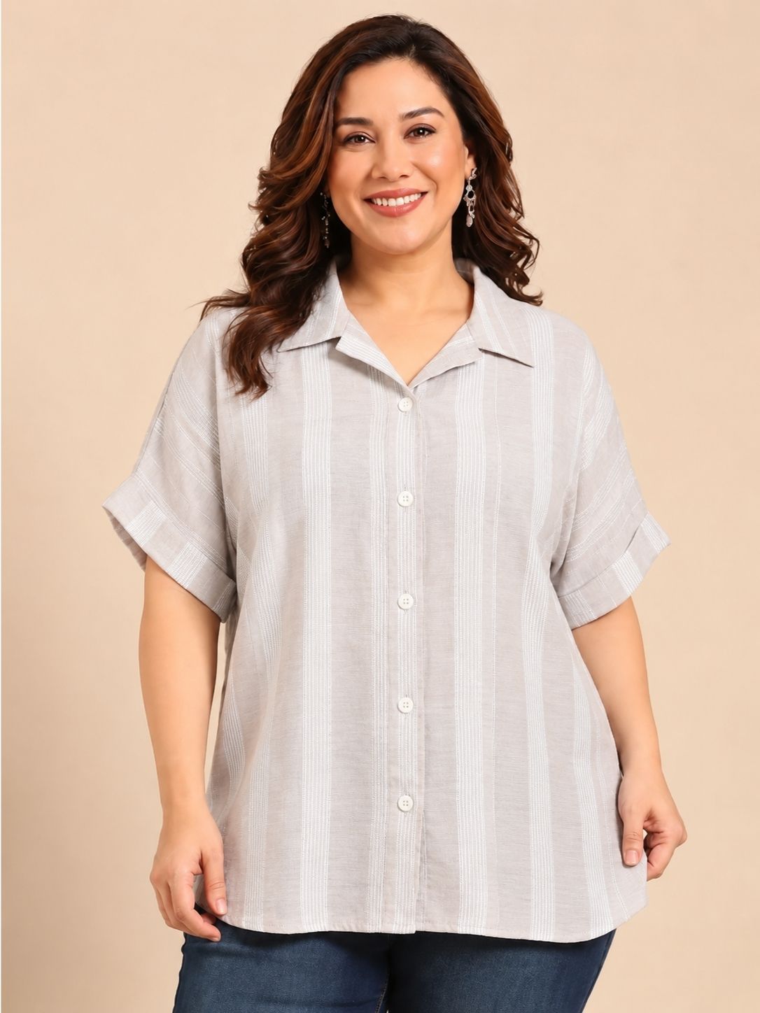 Grey-Silver Lurex Drop Shoulder Shirt