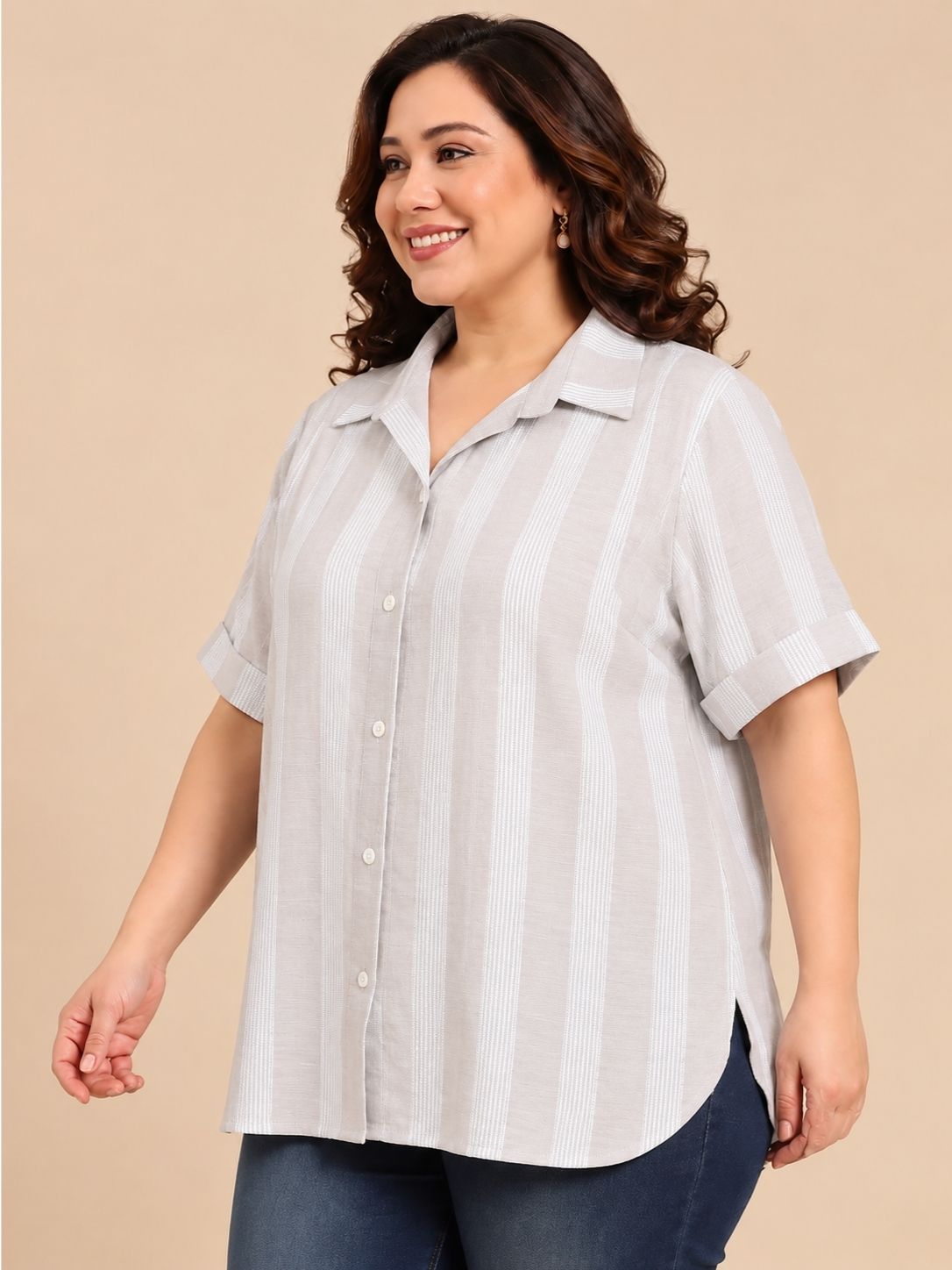 Grey-Silver Lurex Drop Shoulder Shirt