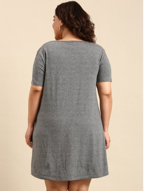 Grey V-Neck Pocket Dress