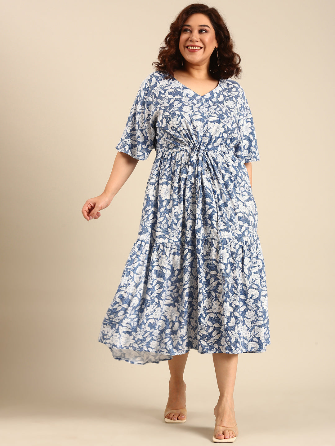 White Dot Printed Viscose Dress