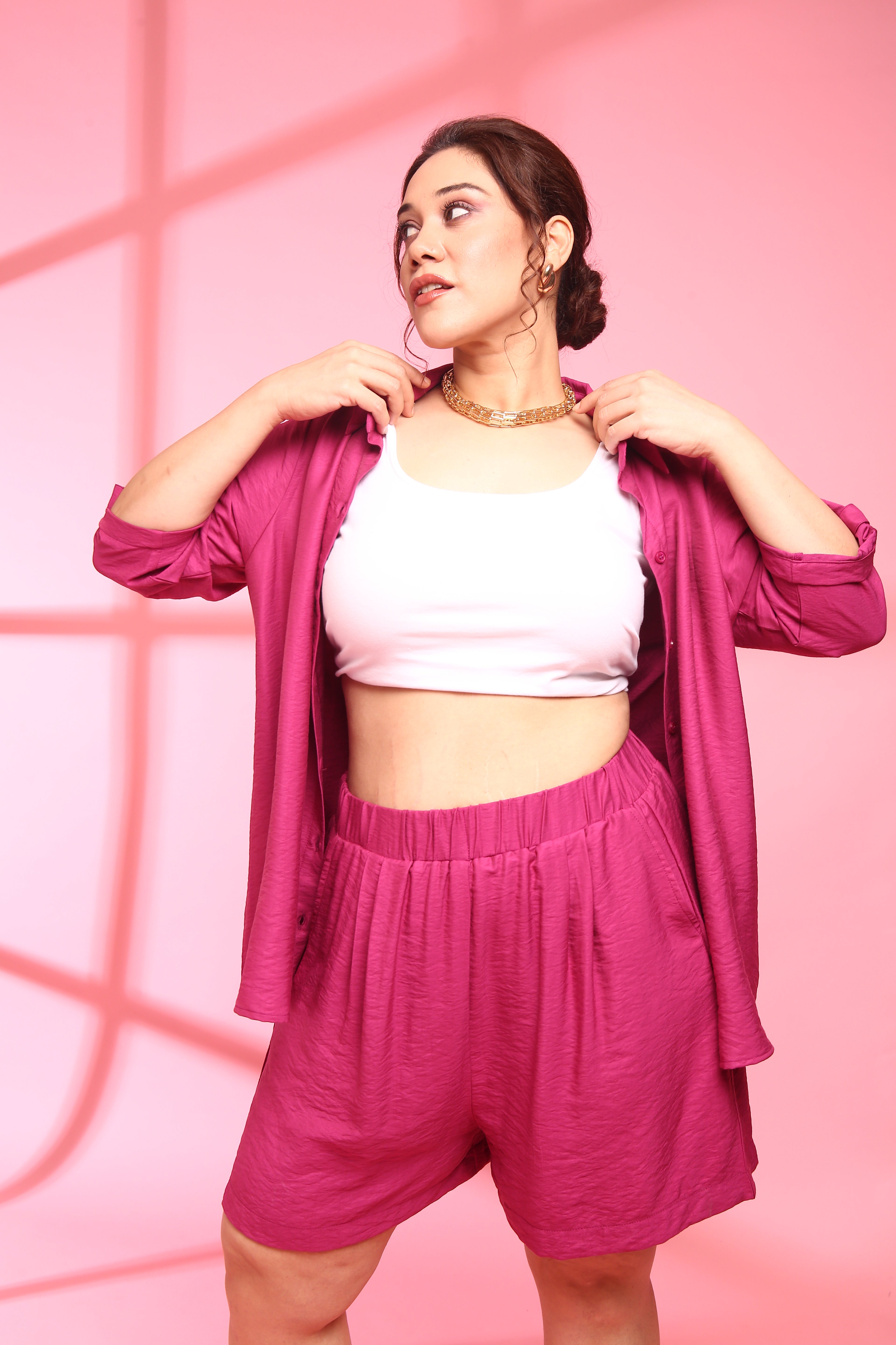 Pink Viscose Button Down Shirt