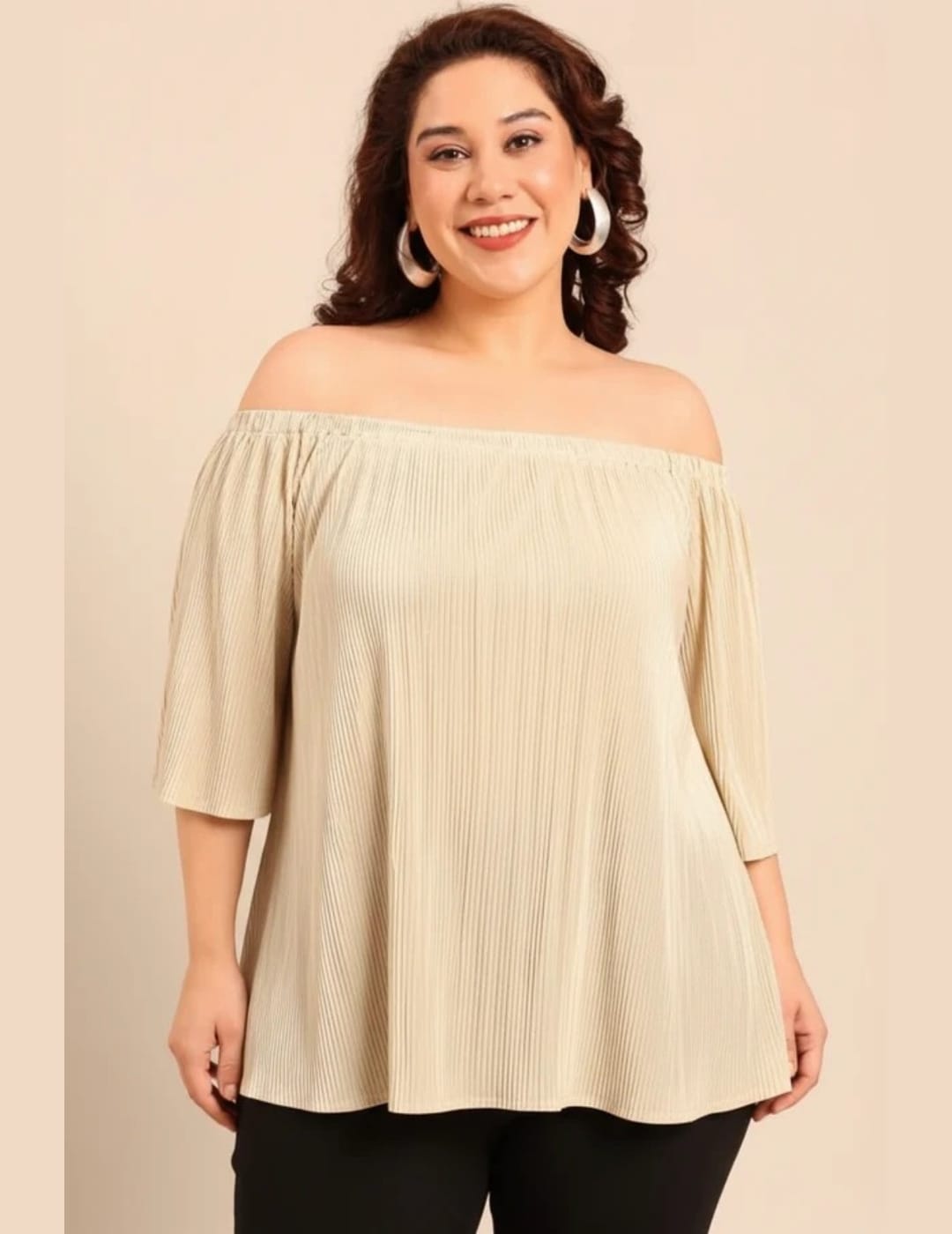 Ivory Pleated Off-Shoulder Top