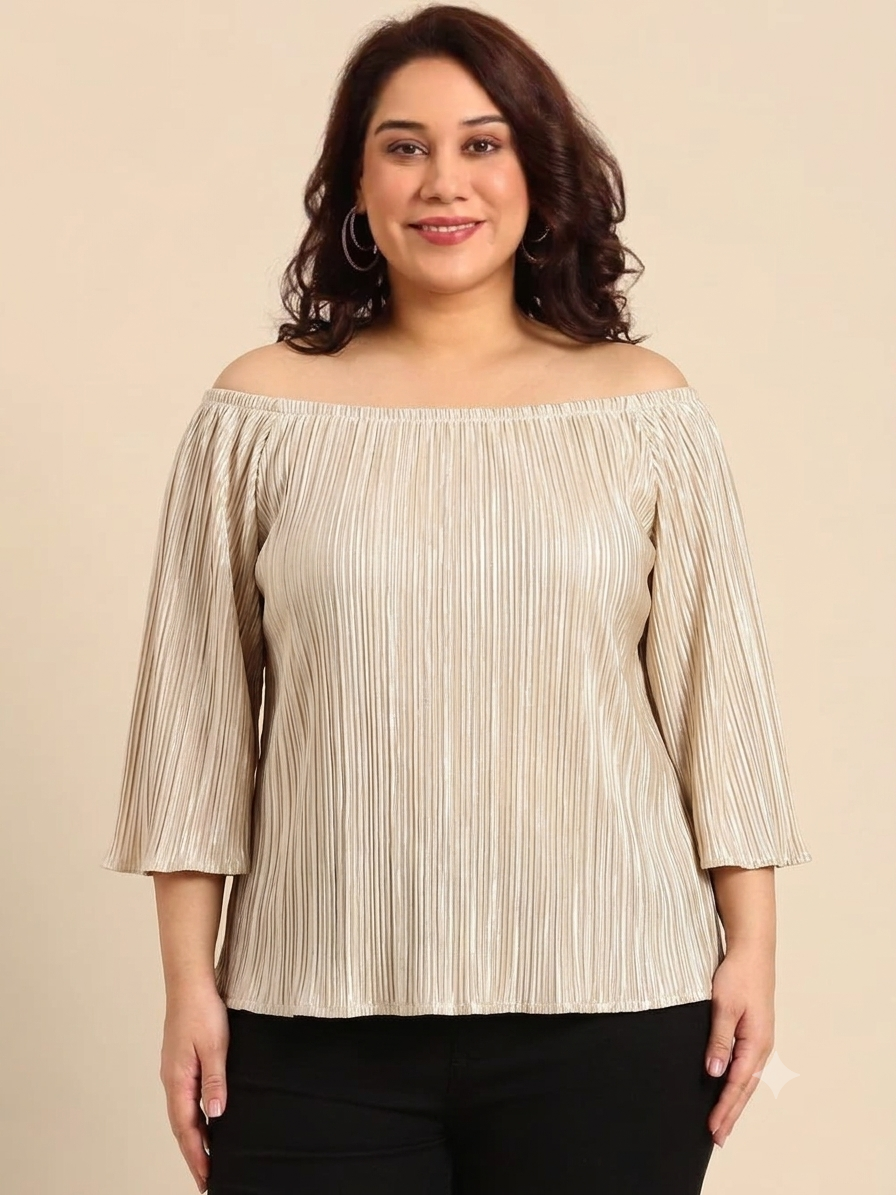 Ivory Pleated Off-Shoulder Top