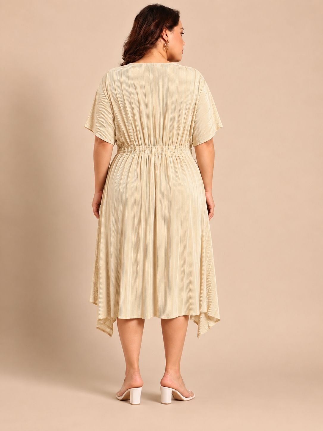Ivory Pleated Smocking Midi Dress