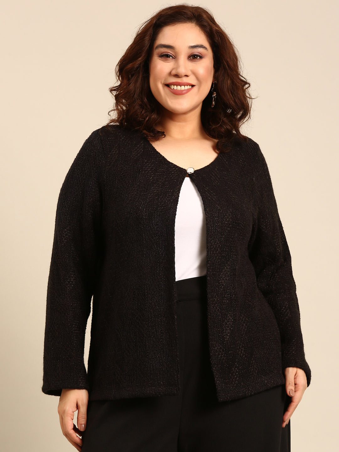 Black Jacket & Pants with White Crop Top Set (3 Piece)