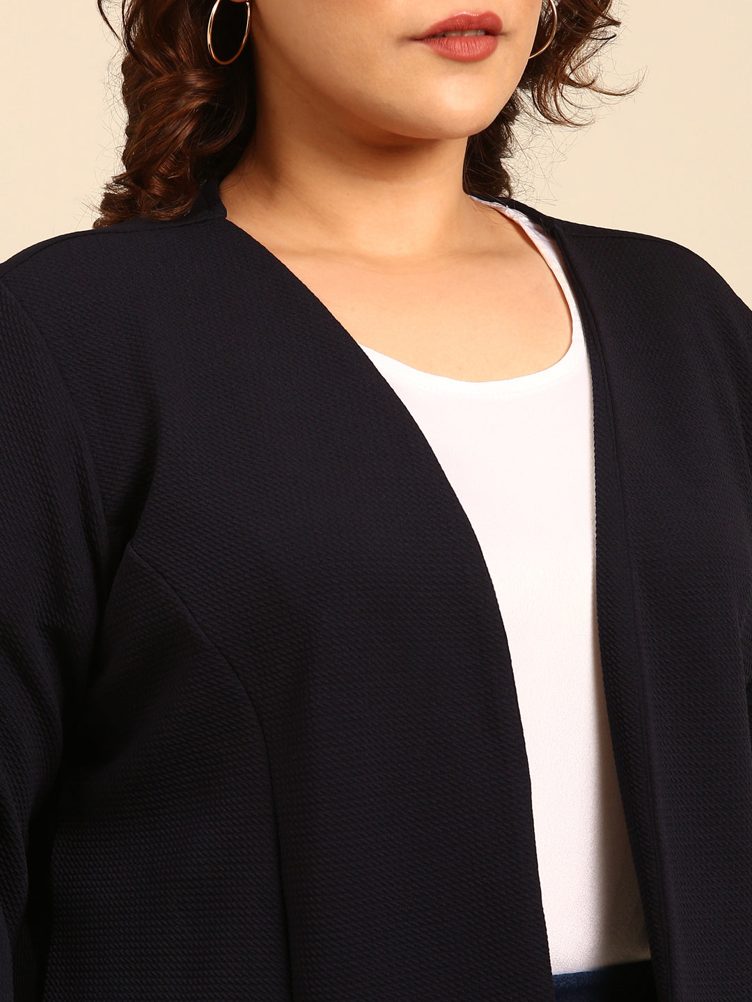 Navy Embossed Formal Open Jacket