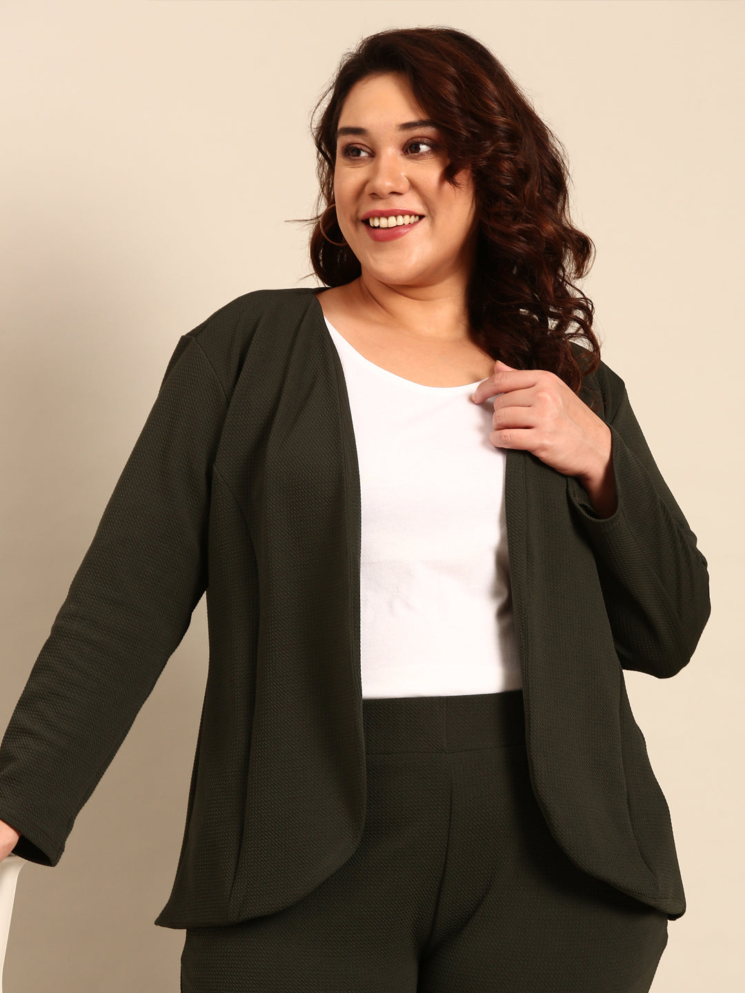 Olive Embossed Open Jacket