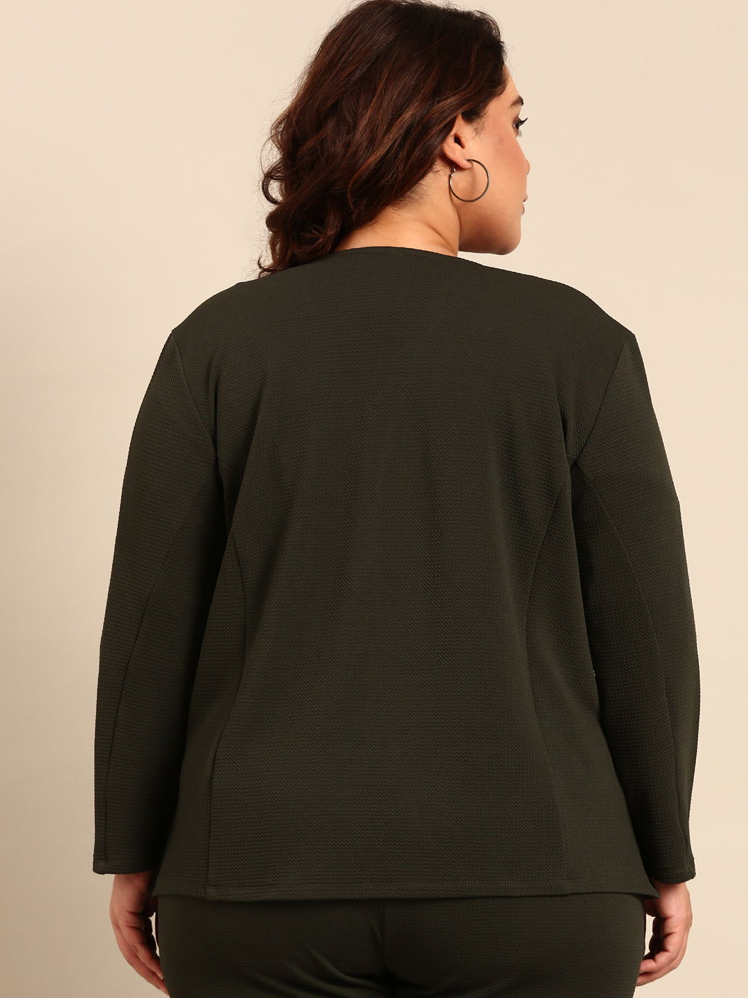 Olive Embossed Open Jacket