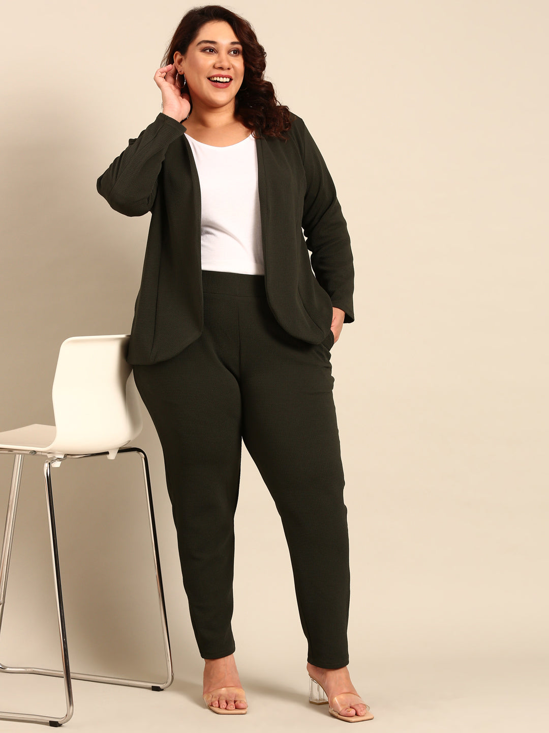 Olive Embossed Open Jacket