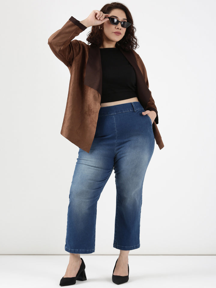 Brown Faux Suede Waterfall Jacket