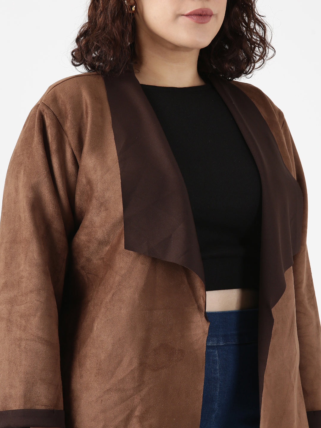 Brown Faux Suede Waterfall Jacket