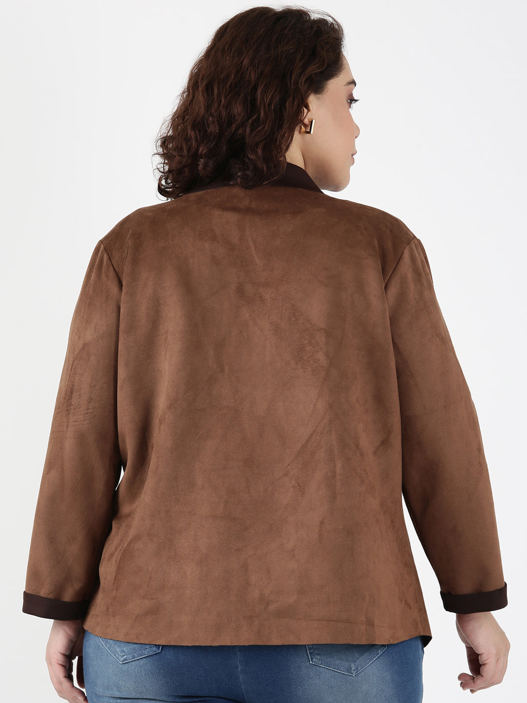 Brown Faux Suede Waterfall Jacket