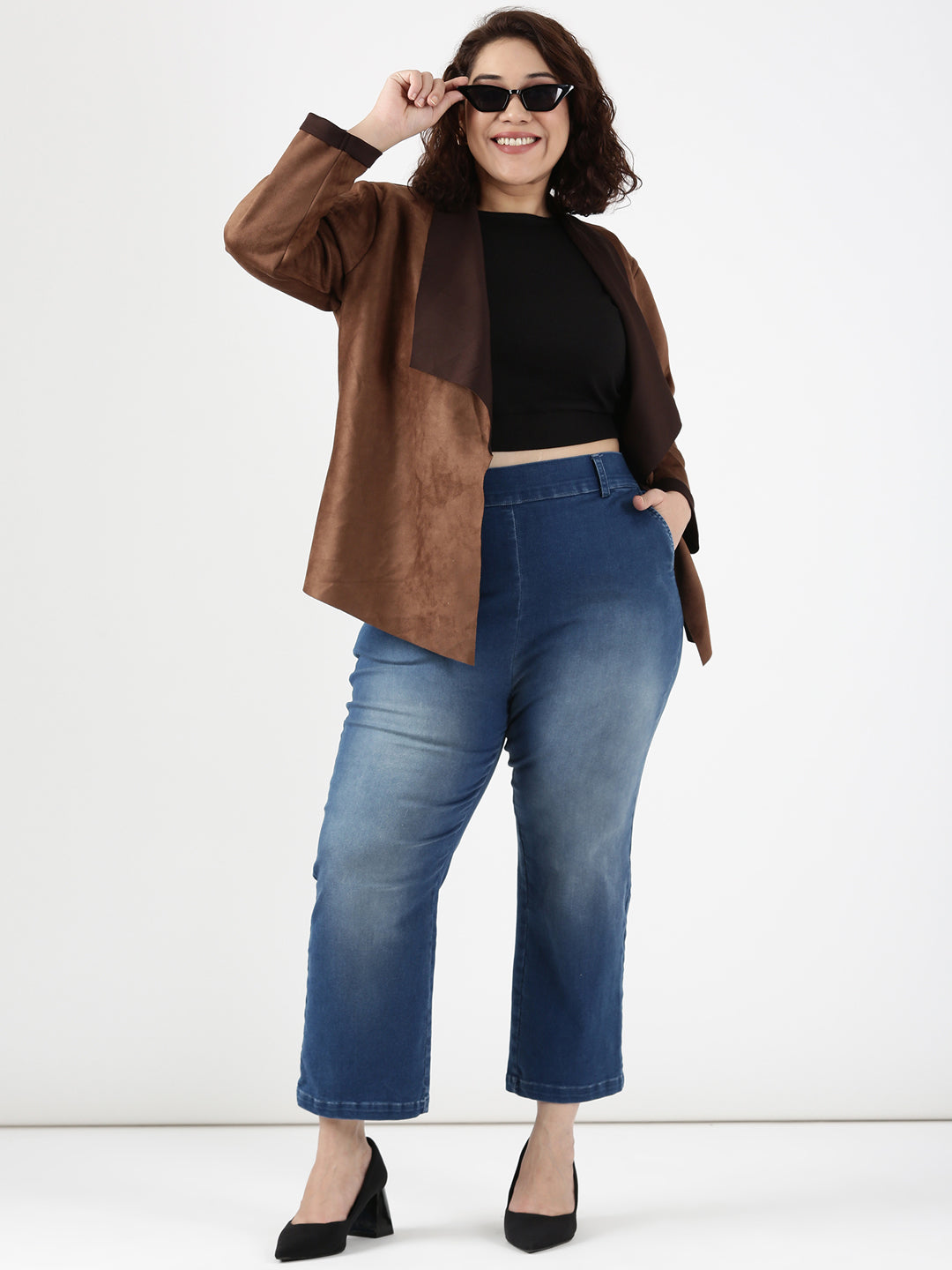 Brown Faux Suede Waterfall Jacket