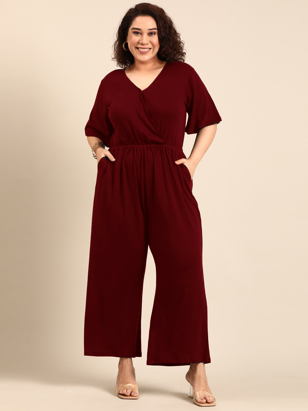 Burgundy Solid Jumpsuit