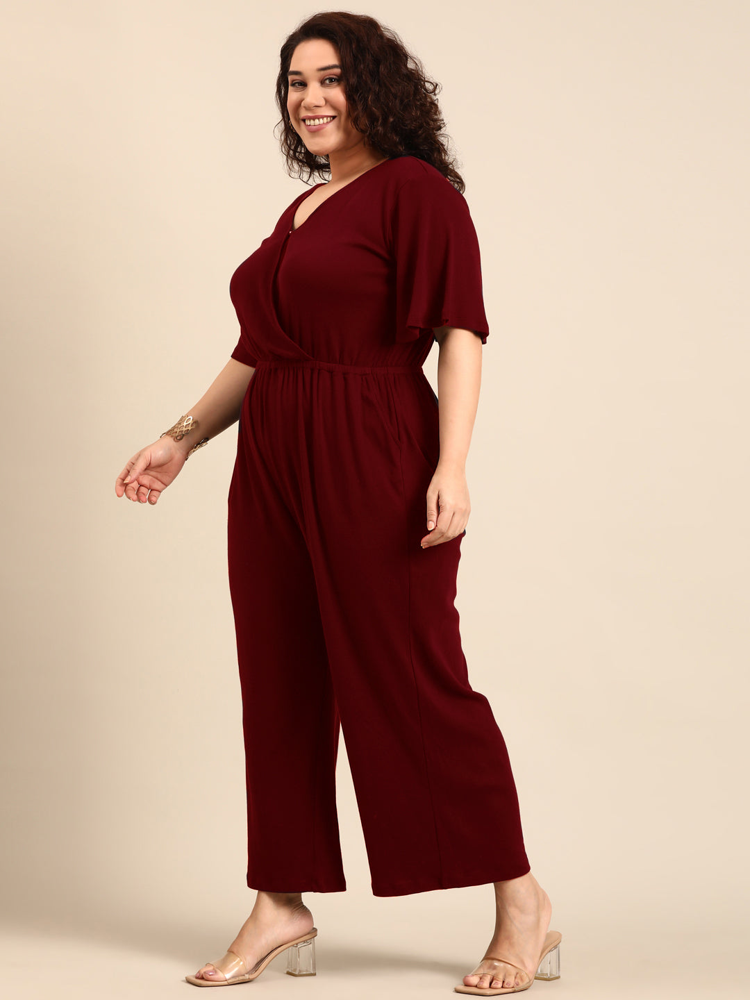 Burgundy Solid Jumpsuit
