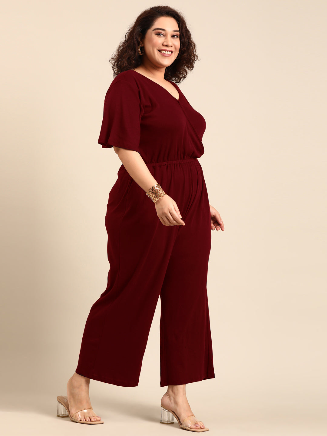 Burgundy Solid Jumpsuit