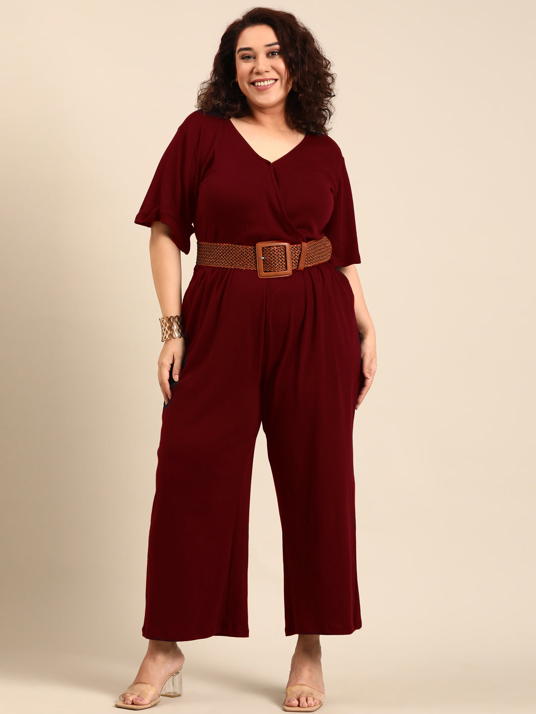 Burgundy Solid Jumpsuit