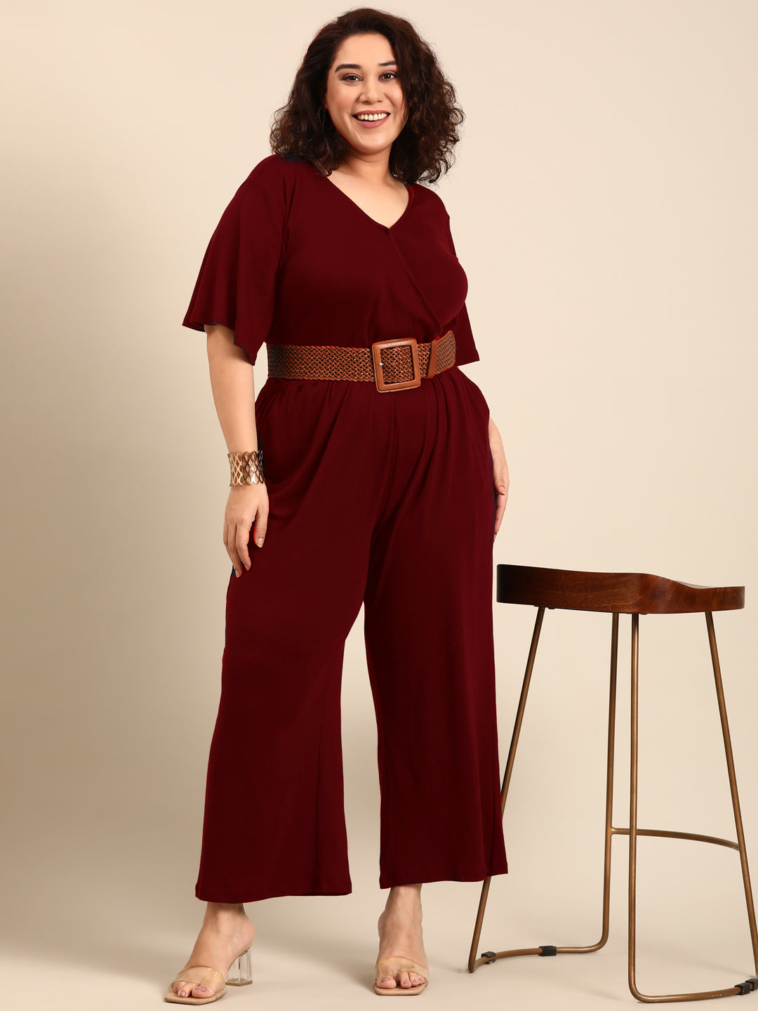 Burgundy Solid Jumpsuit