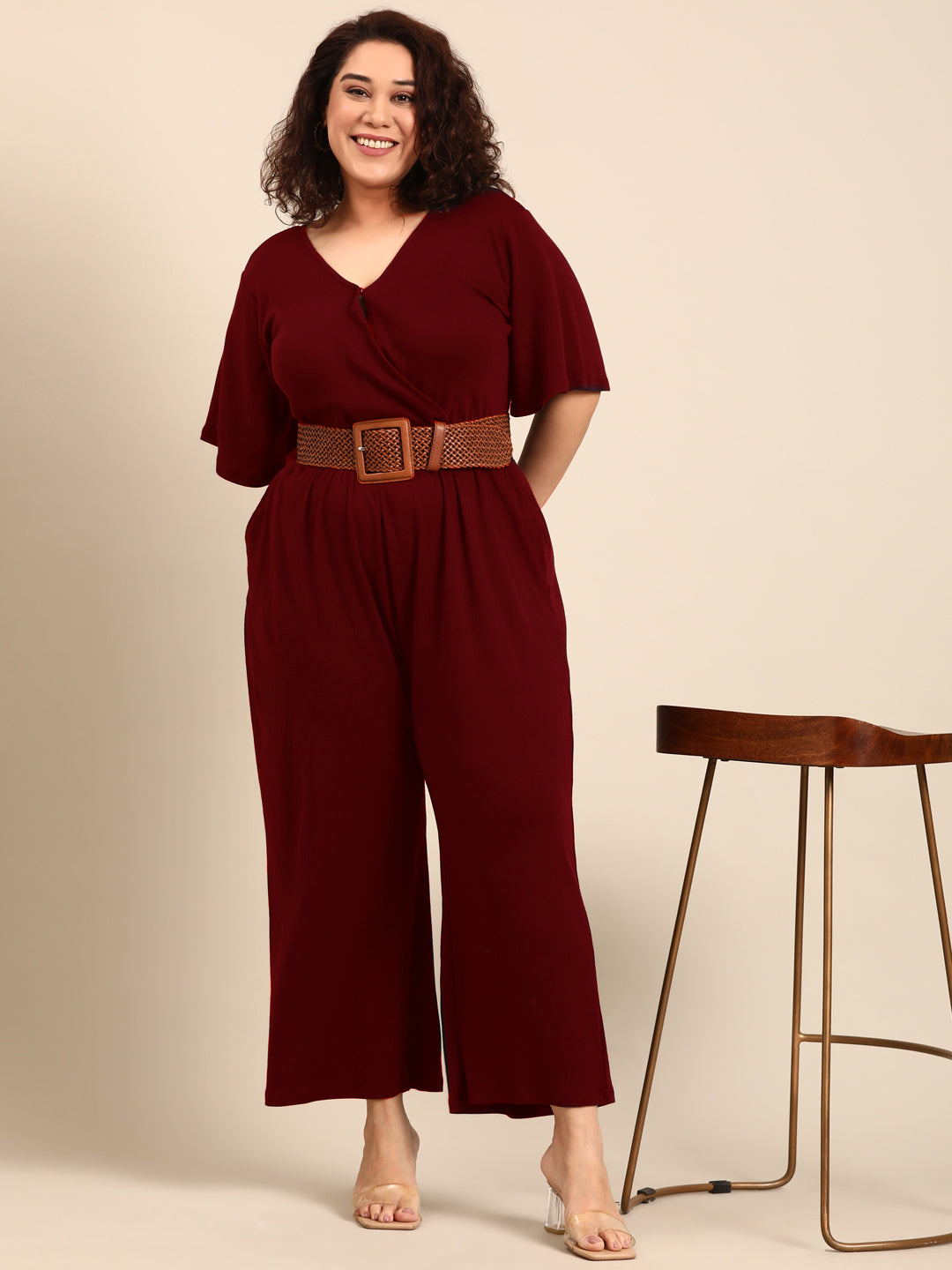 Burgundy Solid Jumpsuit