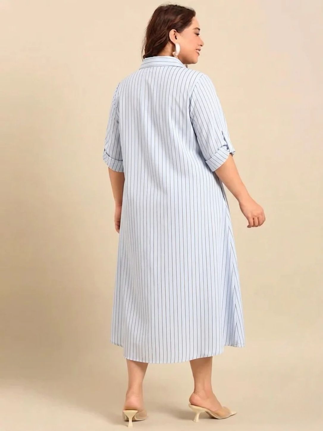 Light Blue Striped Shirt Dress