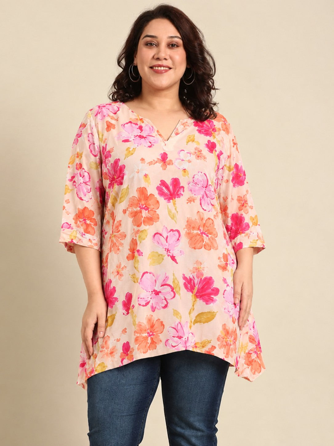 Light Pink Floral Fishcut Tunic
