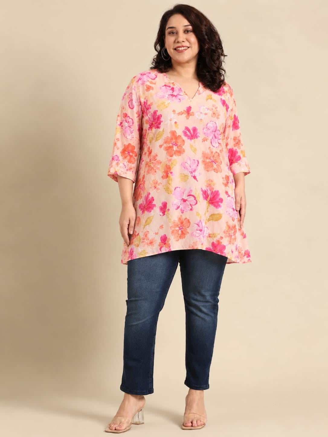 Light Pink Floral Fishcut Tunic