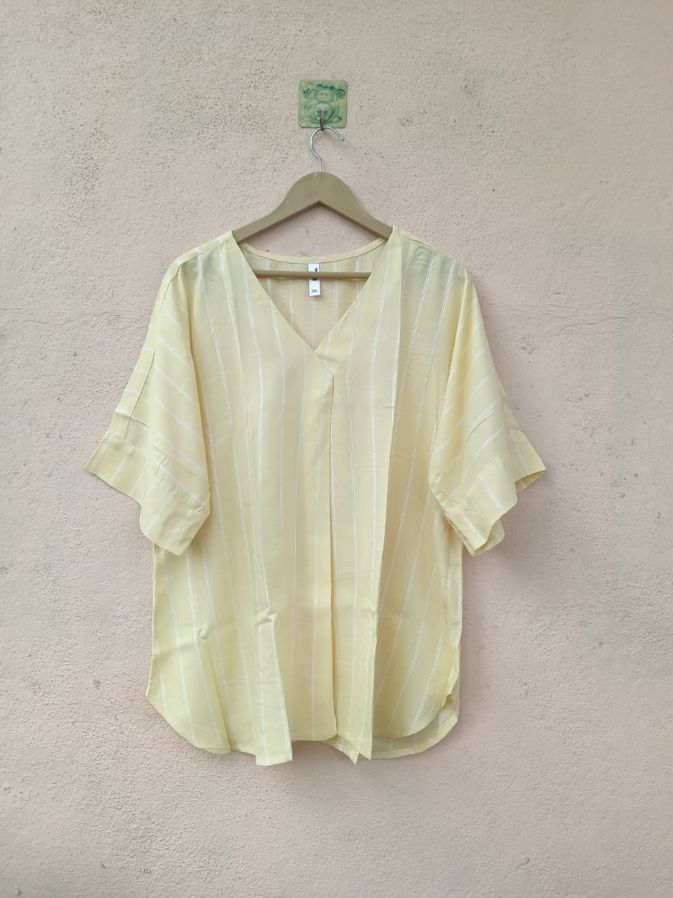 Light Yellow Vertical Striped V-Neck Top