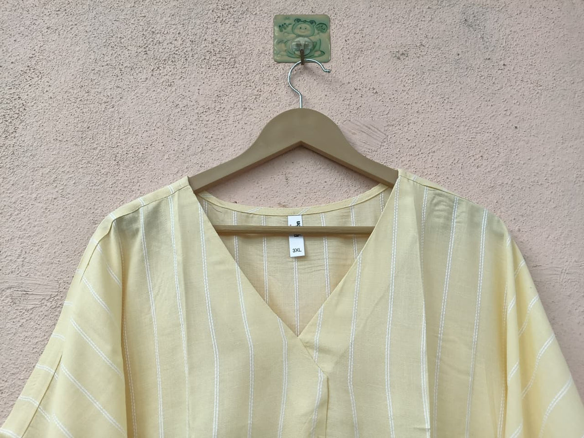 Light Yellow Vertical Striped V-Neck Top
