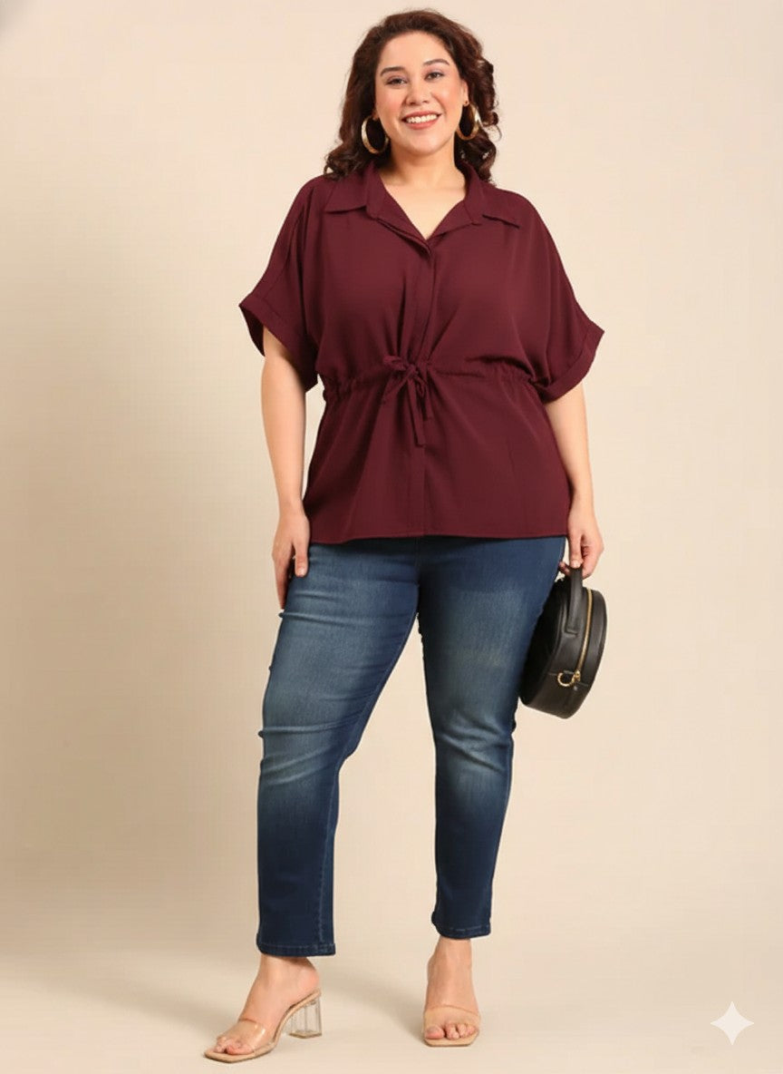Maroon Relaxed Fit Drawstring Shirt