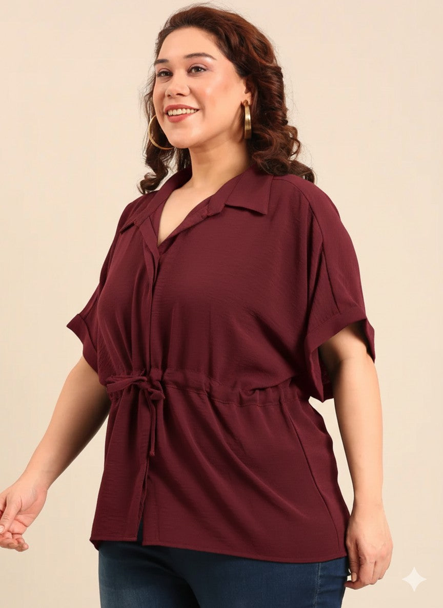 Maroon Relaxed Fit Drawstring Shirt