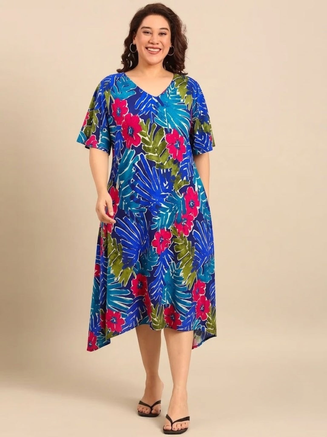 Multi Coloured Printed A-Line Dress