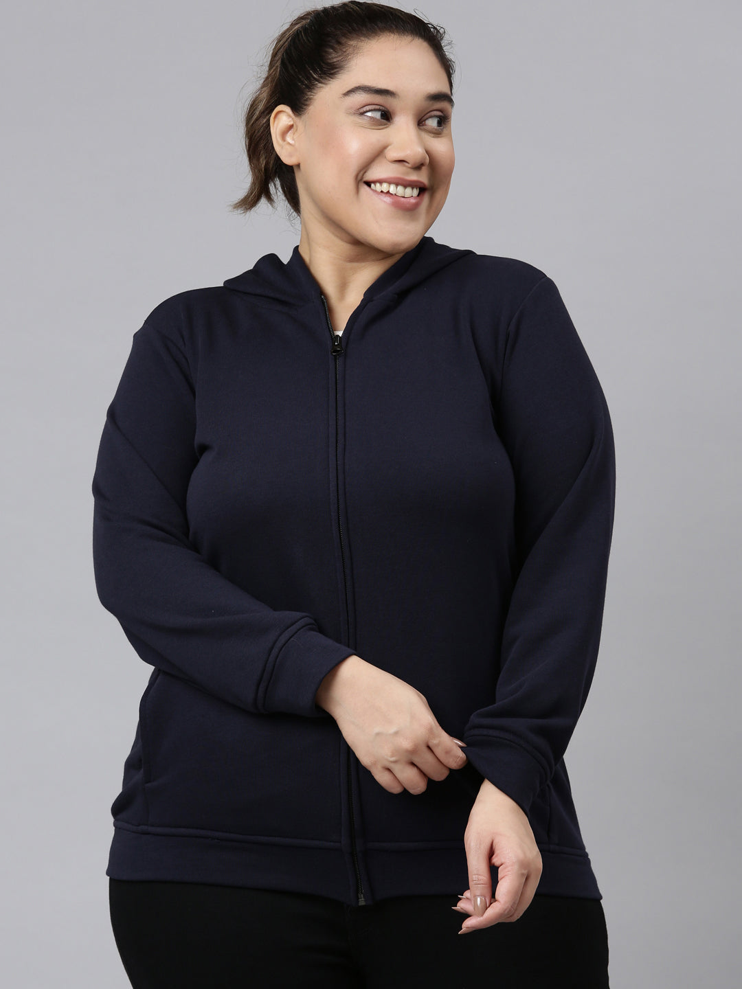 NAVY BLUE SOLID HOODIE JACKET