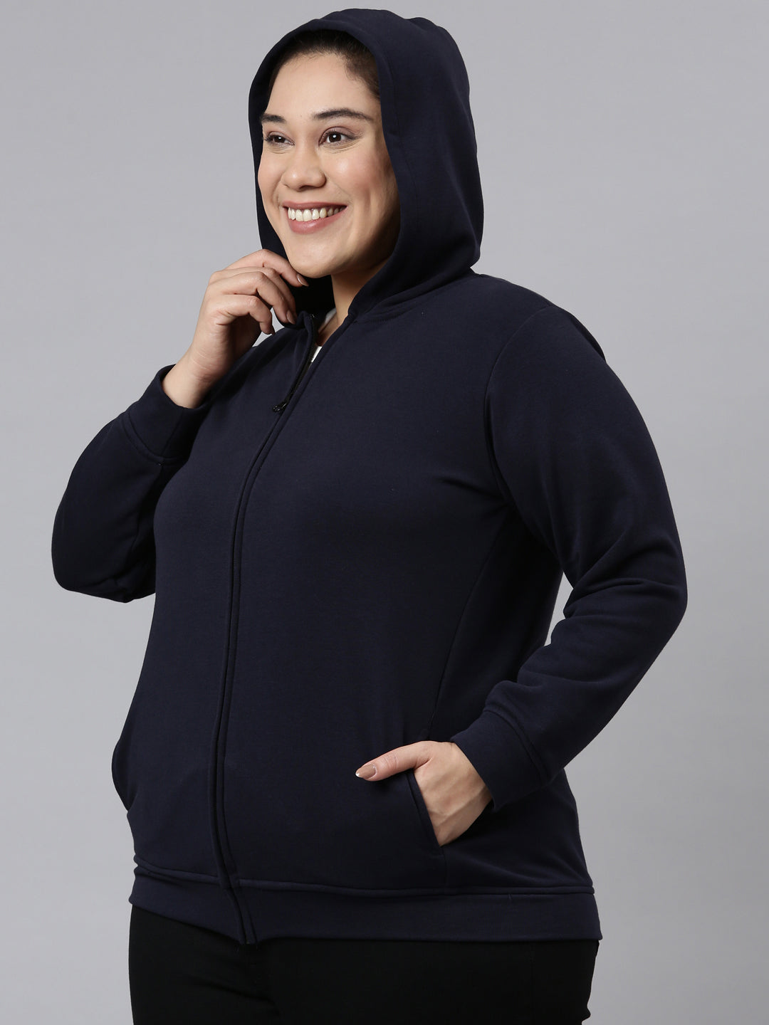 NAVY BLUE SOLID HOODIE JACKET