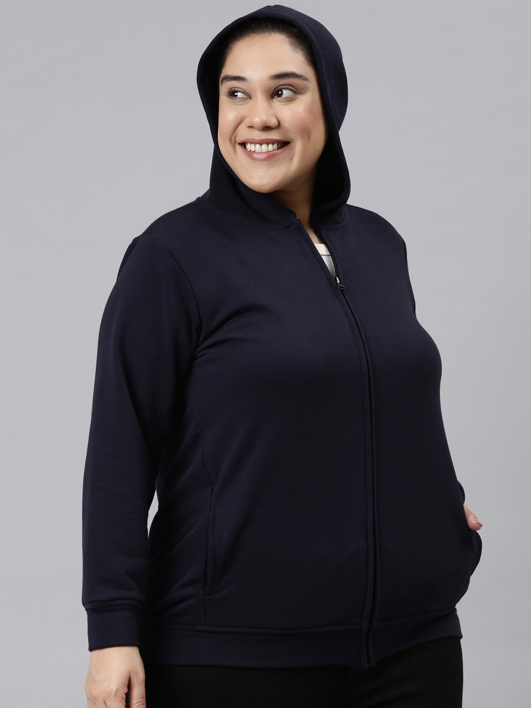 NAVY BLUE SOLID HOODIE JACKET