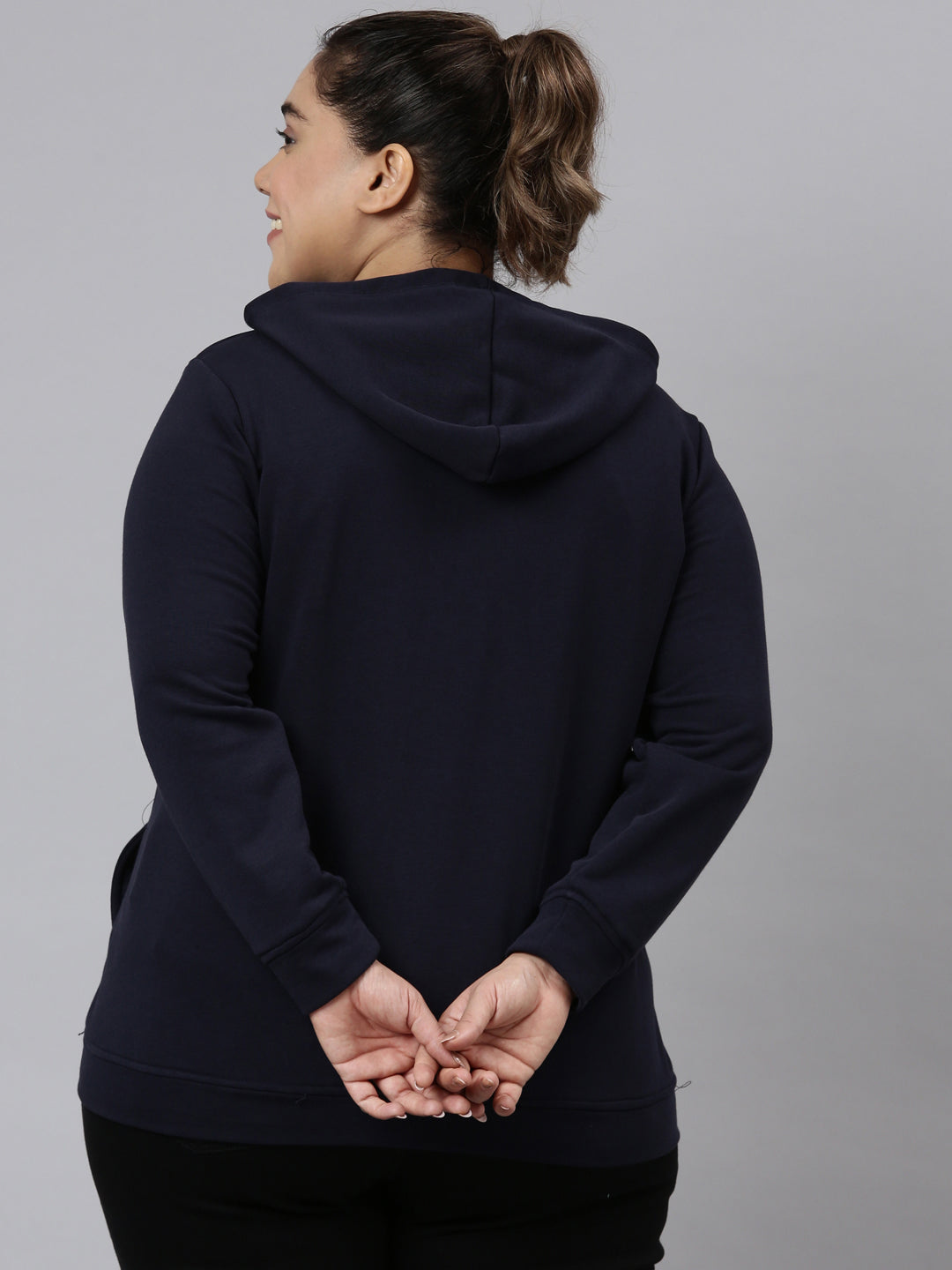 NAVY BLUE SOLID HOODIE JACKET