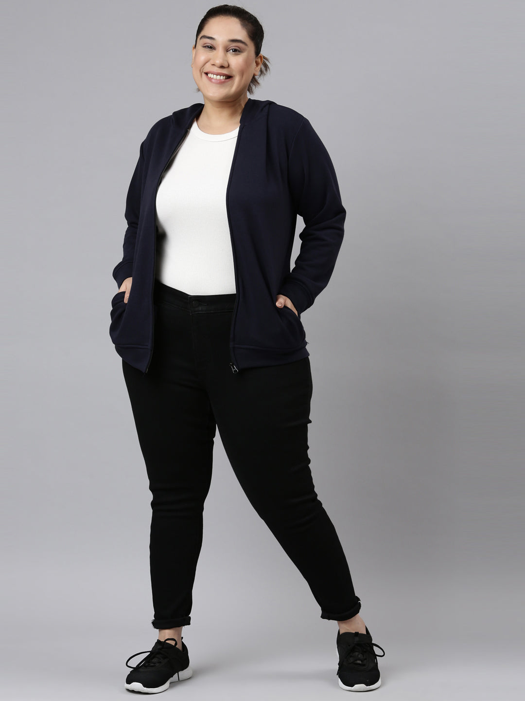 NAVY BLUE SOLID HOODIE JACKET