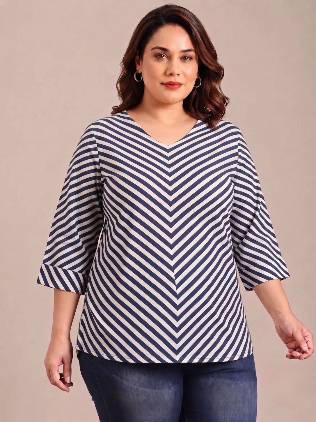 Navy-White Bias Striped Top