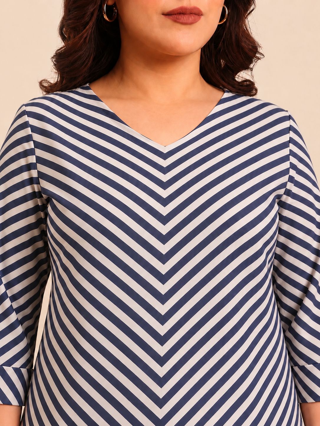 Navy-White Bias Striped Top