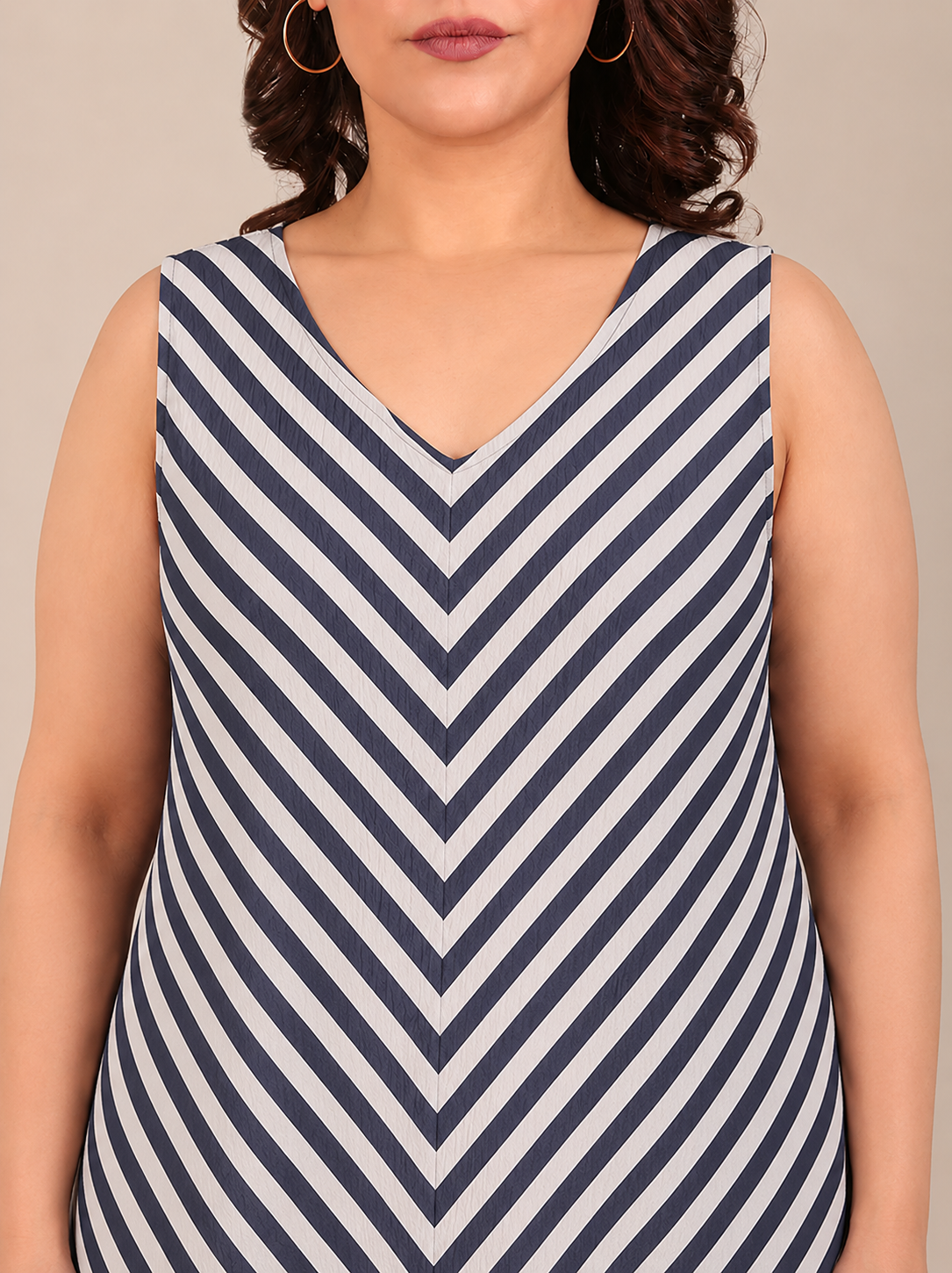 Navy-White Striped Sleeveless Maxi Dress