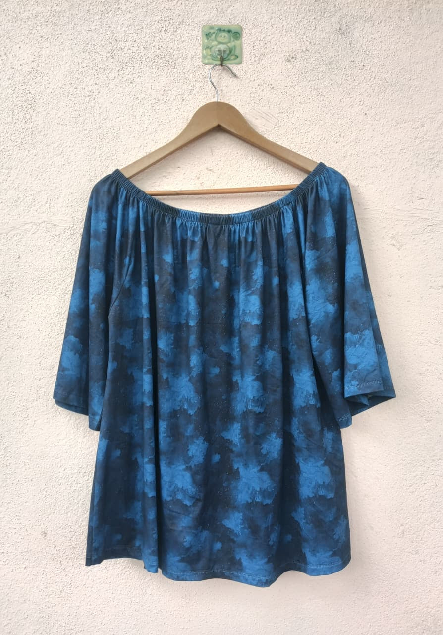Navy Abstract Off-Shoulder Top