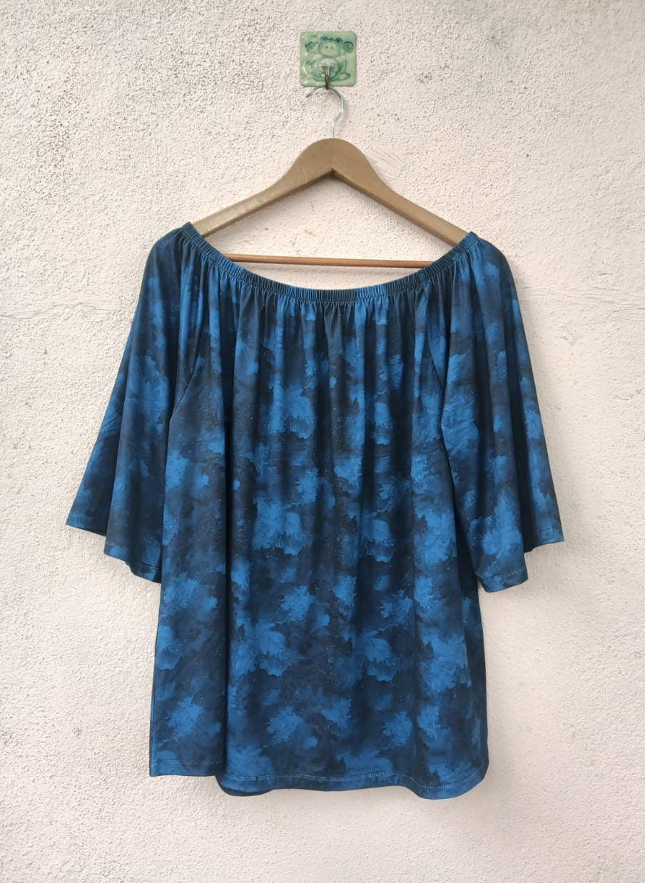 Navy Abstract Off-Shoulder Top